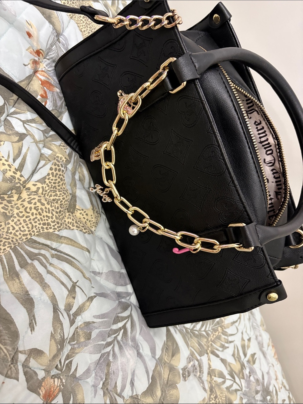 Juicy Couture Black Satchel with Gold Chain Charm